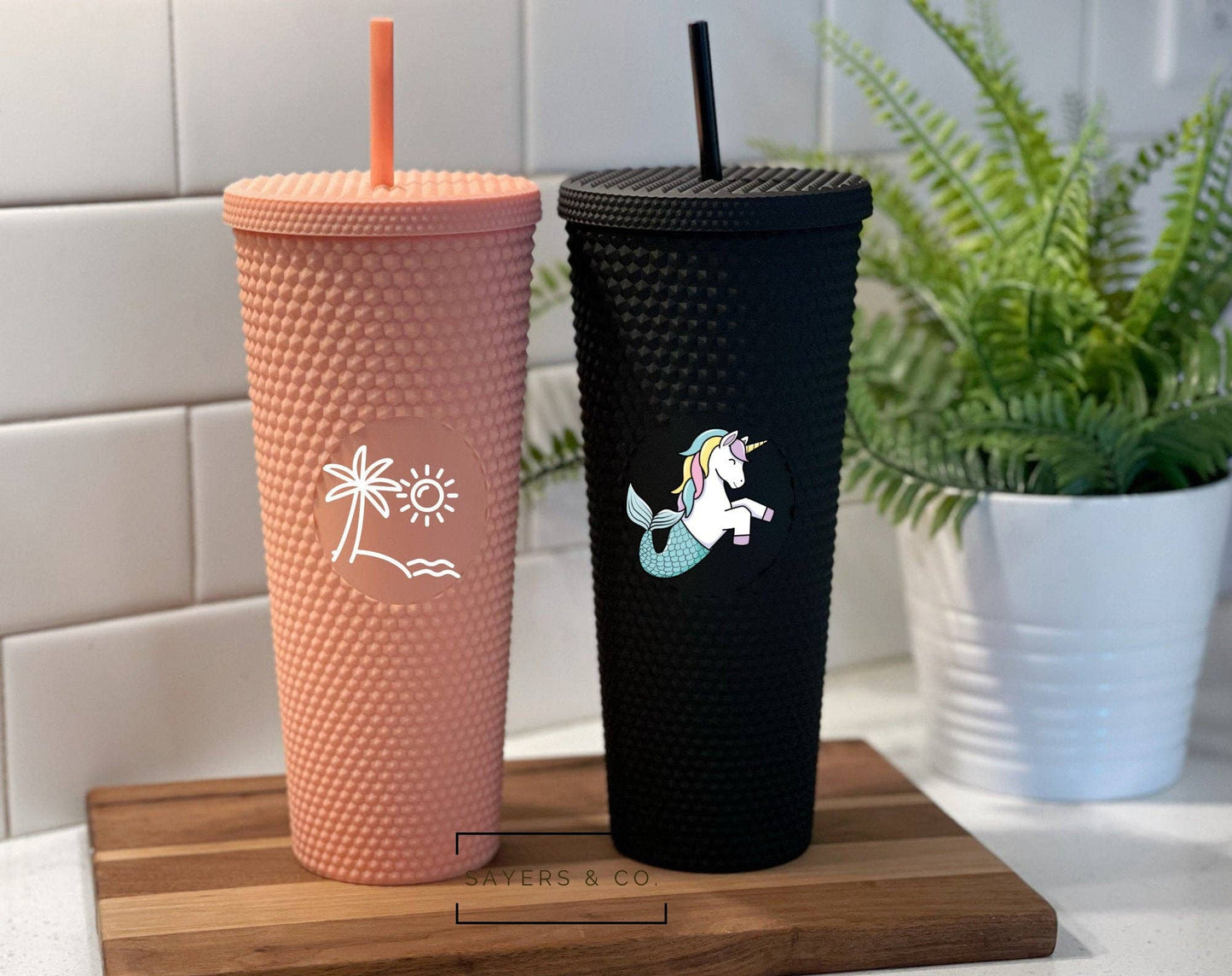 24 oz Matte & Glossy Studded Screw Top Tumbler Double Walled: METALLIC ROSE GOLD