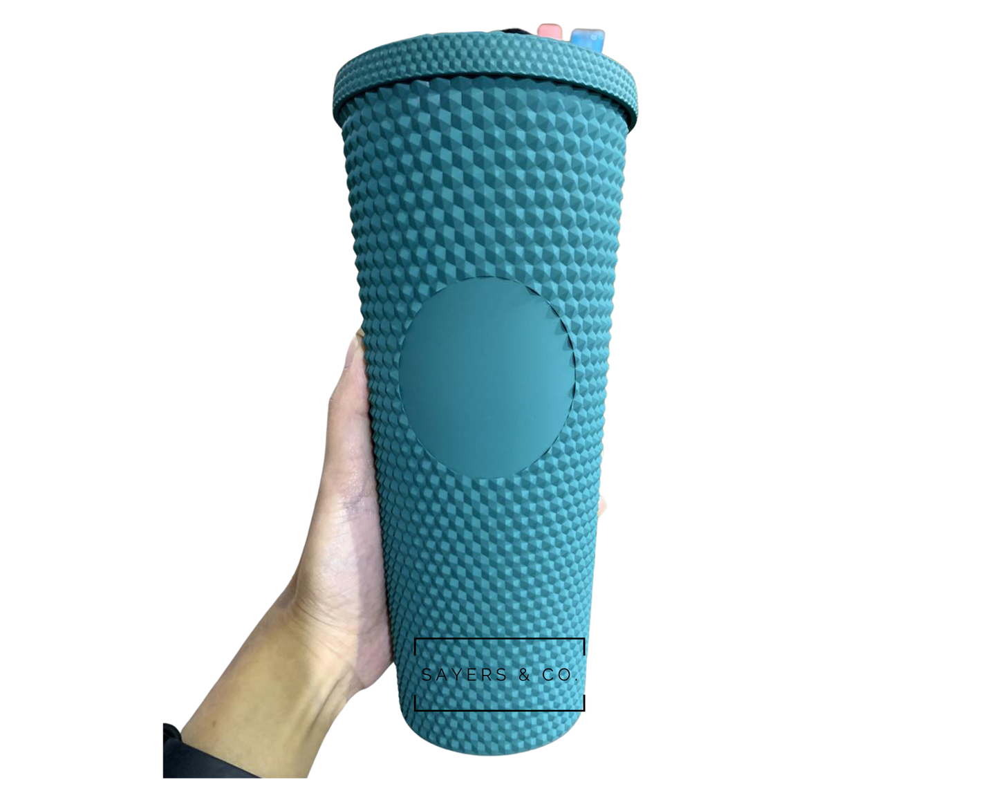 24 oz Matte & Glossy Studded Screw Top Tumbler Double Walled: METALLIC RED