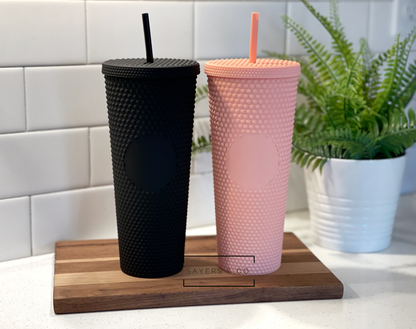 24 oz Matte & Glossy Studded Screw Top Tumbler Double Walled: METALLIC ROSE GOLD
