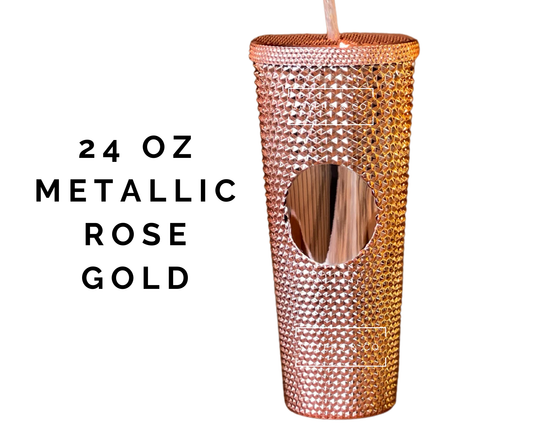 24 oz Matte & Glossy Studded Screw Top Tumbler Double Walled: METALLIC ROSE GOLD