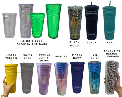 24 oz Matte & Glossy Studded Screw Top Tumbler Double Walled: METALLIC RED