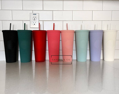 24 oz Matte & Glossy Studded Screw Top Tumbler Double Walled: METALLIC RED