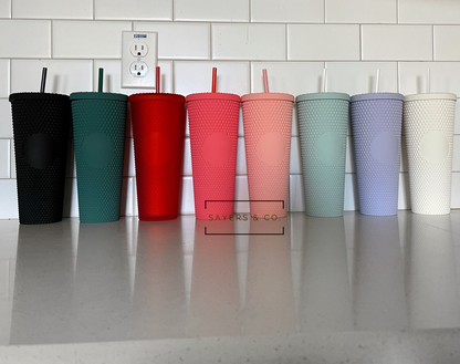 24 oz Matte & Glossy Studded Screw Top Tumbler Double Walled: METALLIC RED
