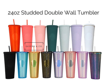 24 oz Matte & Glossy Studded Screw Top Tumbler Double Walled: METALLIC RED