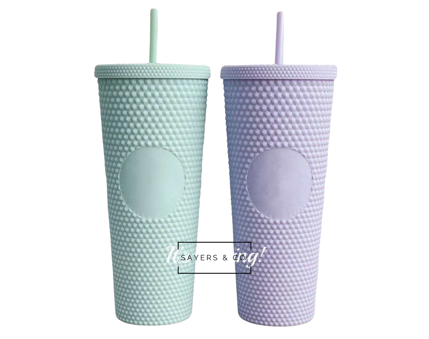 24 oz Matte & Glossy Studded Screw Top Tumbler Double Walled: Ombré Blue/Pink