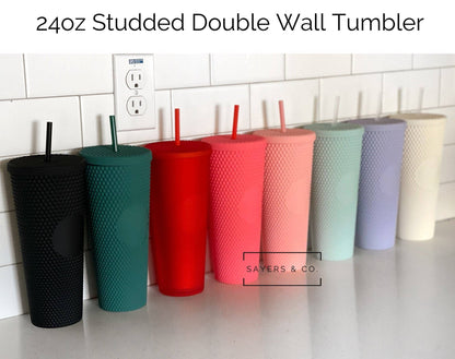 24 oz Matte & Glossy Studded Screw Top Tumbler Double Walled: Ombré Blue/Pink