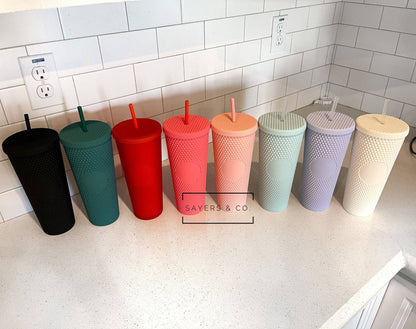 24 oz Matte & Glossy Studded Screw Top Tumbler Double Walled: Ombré Blue/Pink