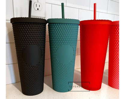 24 oz Matte & Glossy Studded Screw Top Tumbler Double Walled: Ombré Blue/Pink