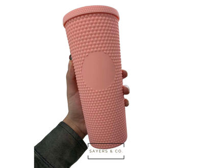 24 oz Matte & Glossy Studded Screw Top Tumbler Double Walled: METALLIC RED