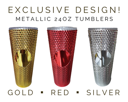 24 oz Matte & Glossy Studded Screw Top Tumbler Double Walled: METALLIC ROSE GOLD